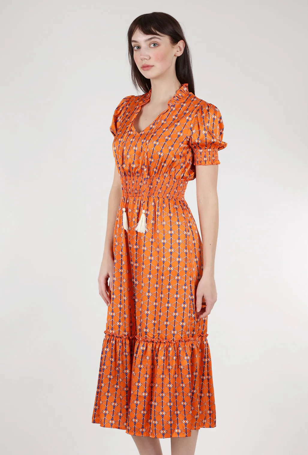 Chain Pattern Smocked Maxi Dress