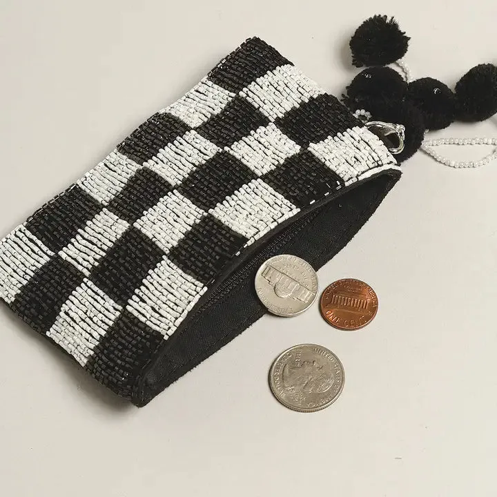 Checkerboard Seed Beaded Coin Purse