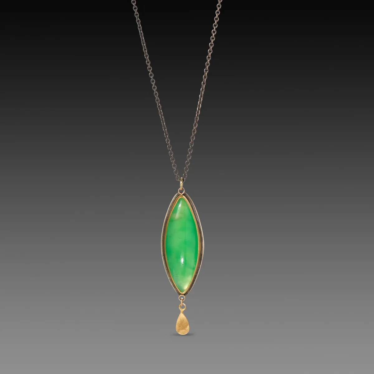 Chrysoprase Necklace with Gold Teardrop