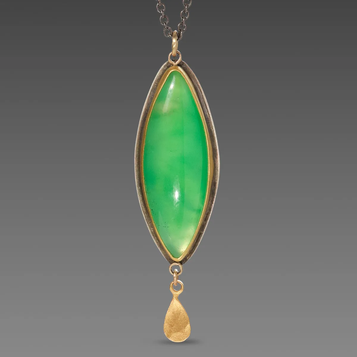 Chrysoprase Necklace with Gold Teardrop