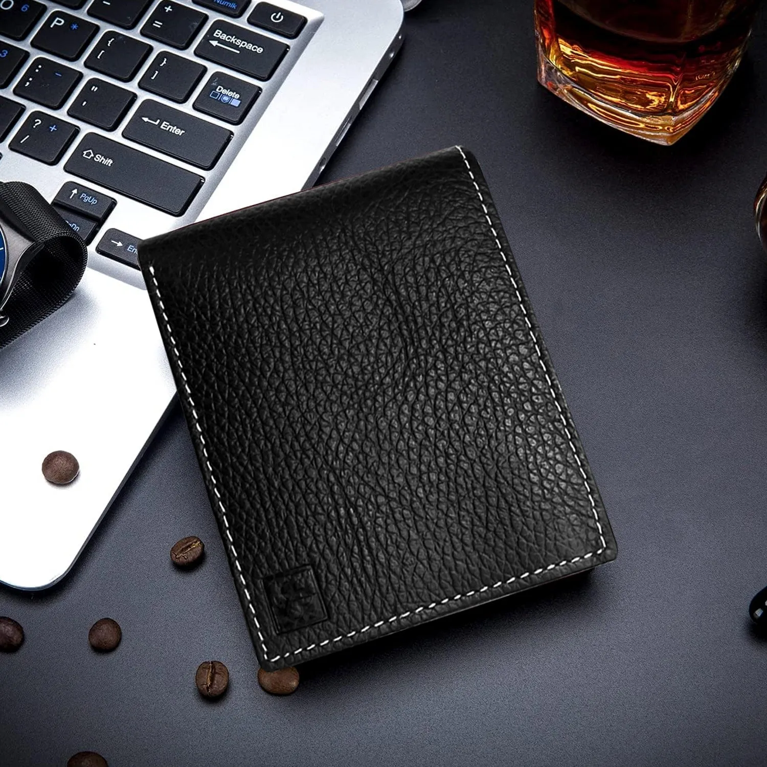 CIMONI® Premium Genuine Leather Wallet for Men Casual Wallet with RFID Protection 6 Card 1 Id Slots Slim Elegant Design Wallet (Color - Black)