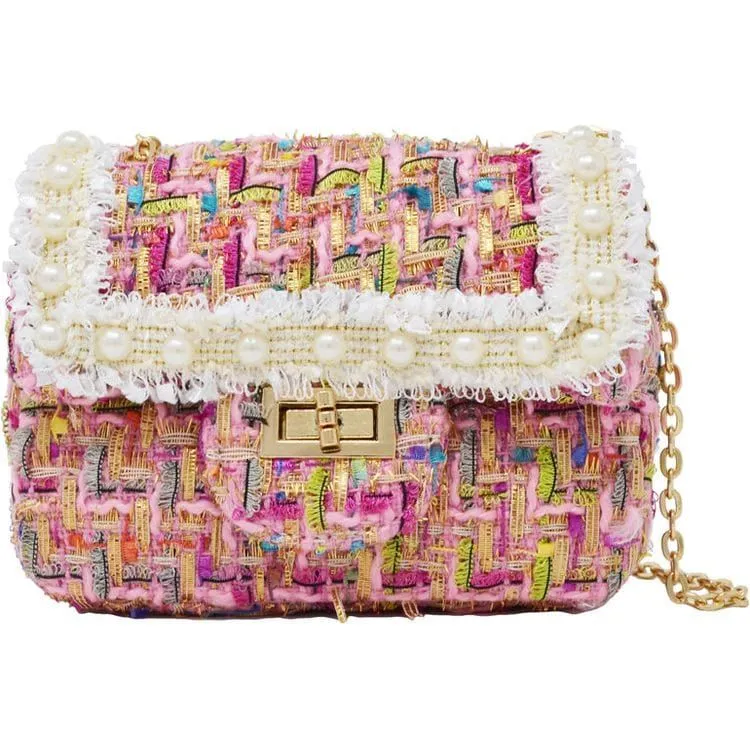 Classic Tweed Pearl Bag - Pink