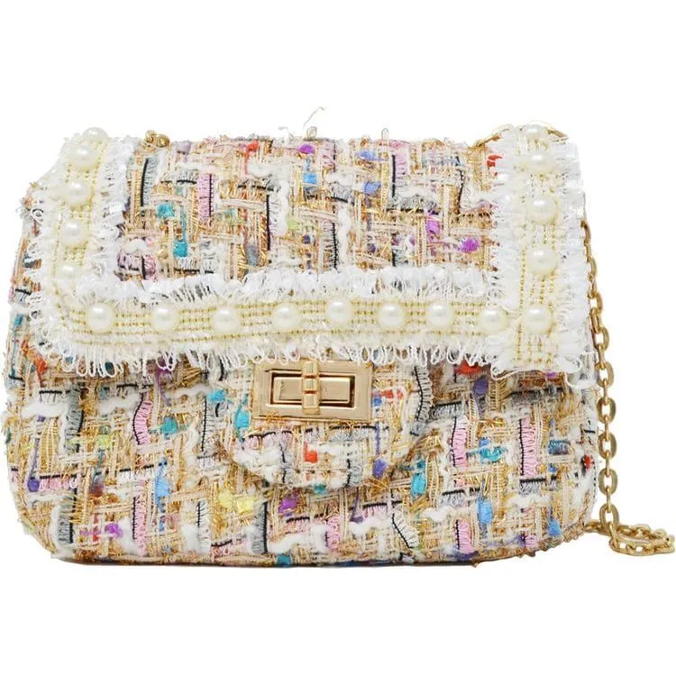 Classic Tweed Pearl Bag - White