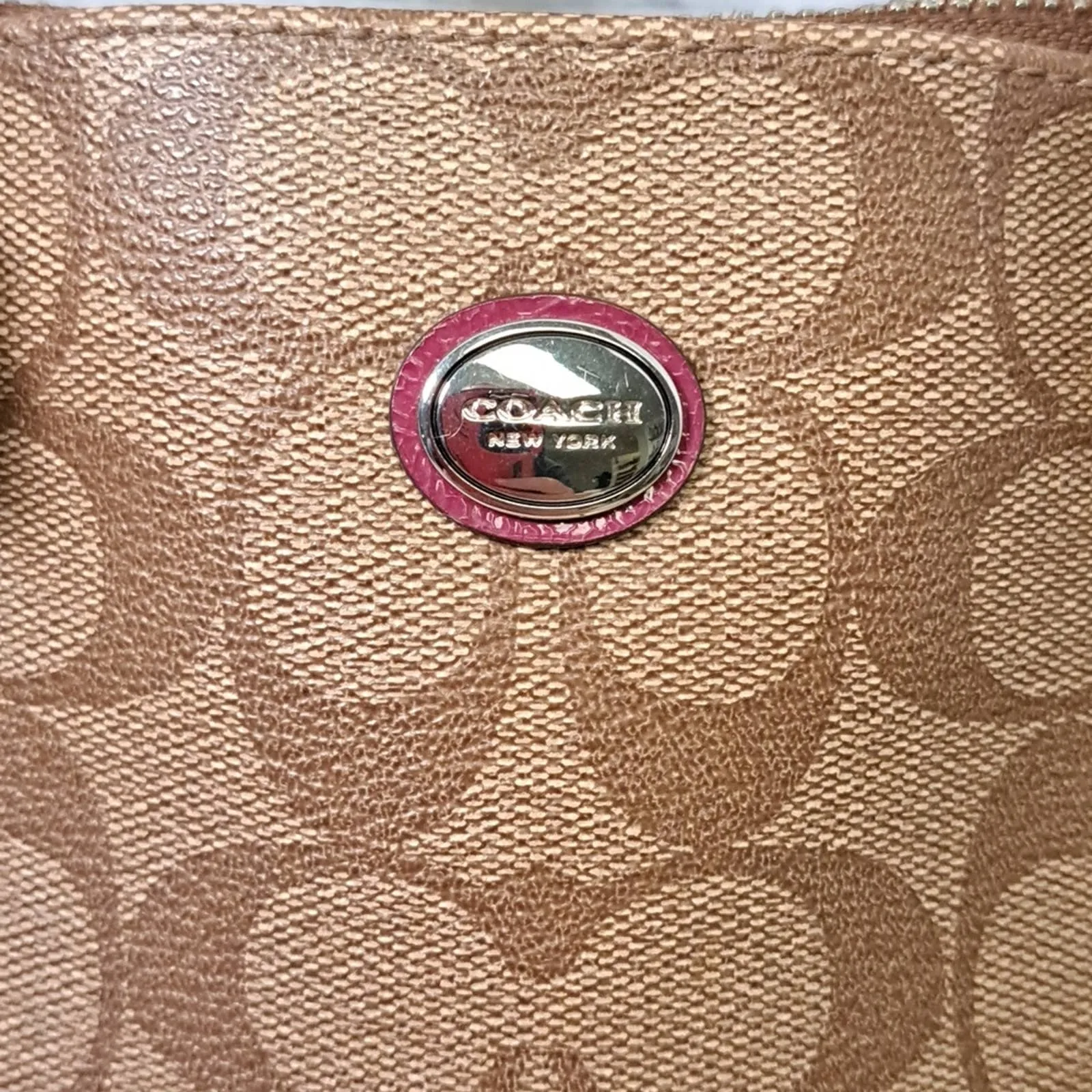 Coach Peyton Signature Cora Dome Satchel in Khaki and Plum