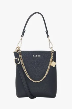 Coco Black Leather Bucket Bag with Gold Chain Detailing