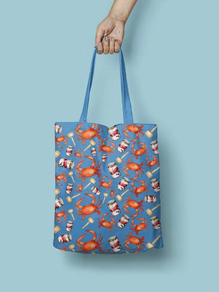 Crab, Mallet & Natty Boh (Light Blue) / Tote Bag