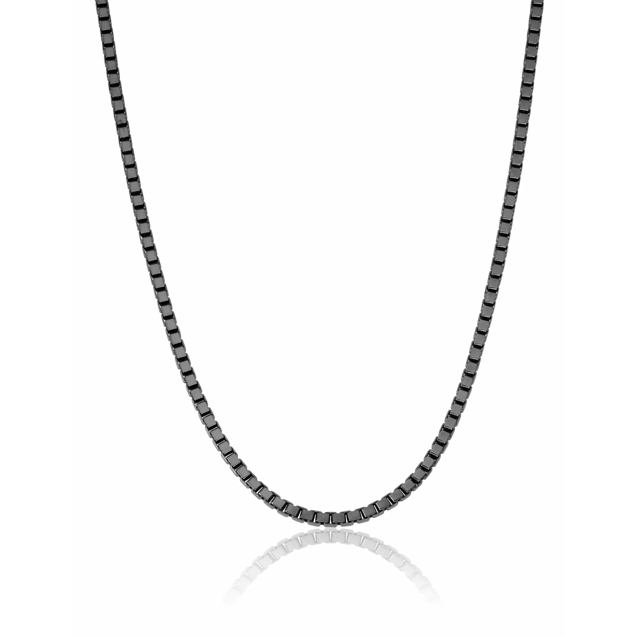 CRISLU Mens 18" Matte Box Chain Necklace In Black Rhodium Finish