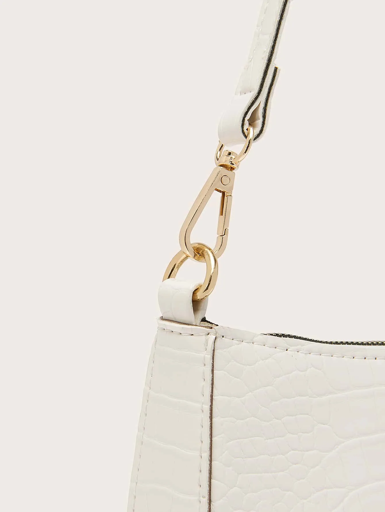 Croc Embossed Turn-Lock Baguette Bag