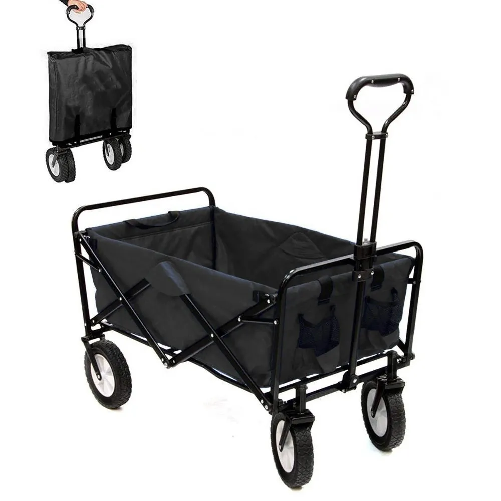 CRONY TC3015 Folding Cart Heavy Duty  Collapsible Folding  Wagon Utility Shopping Outdoor Camping Garden Cart | Black