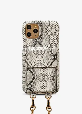 Crossbody Card Case in White Snakeskin