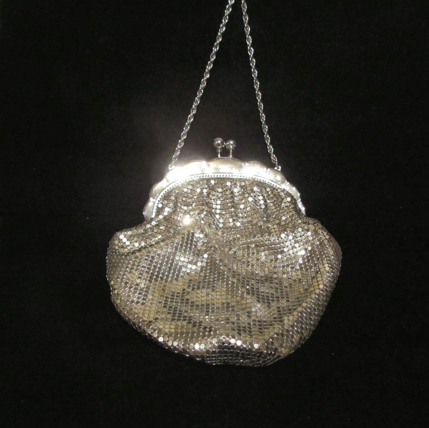 Duramesh Silver Mesh Rhinestone Purse 1940's Glomesh Purse Unused Wedding Formal Evening Bag