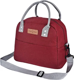 EASTVIO Insulated Lunch Bags Large Reusable Tote Cooler Box with Adjustable Removable Shoulder Strap and Pocket for Women/Men/Kids/Picnic/Work/School/Travel (Dark Red)