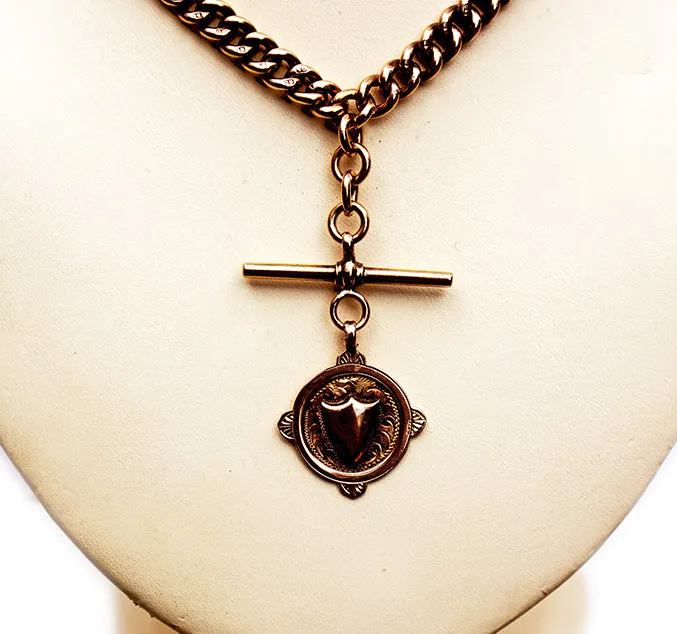 Edwardian Rose Gold Albert Chain, T-Bar & Fob