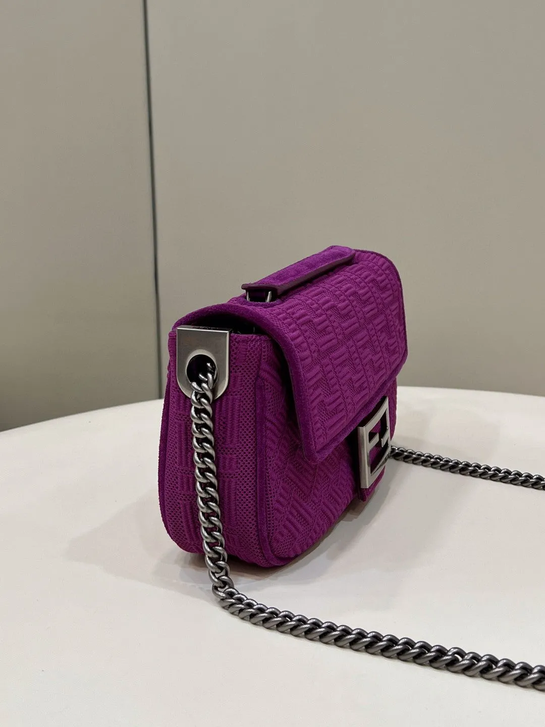 FI Baguette Chain Midi Purple FF Fabric Bag For Woman 14.5cm/6in 8BR793AHW5F1GEH