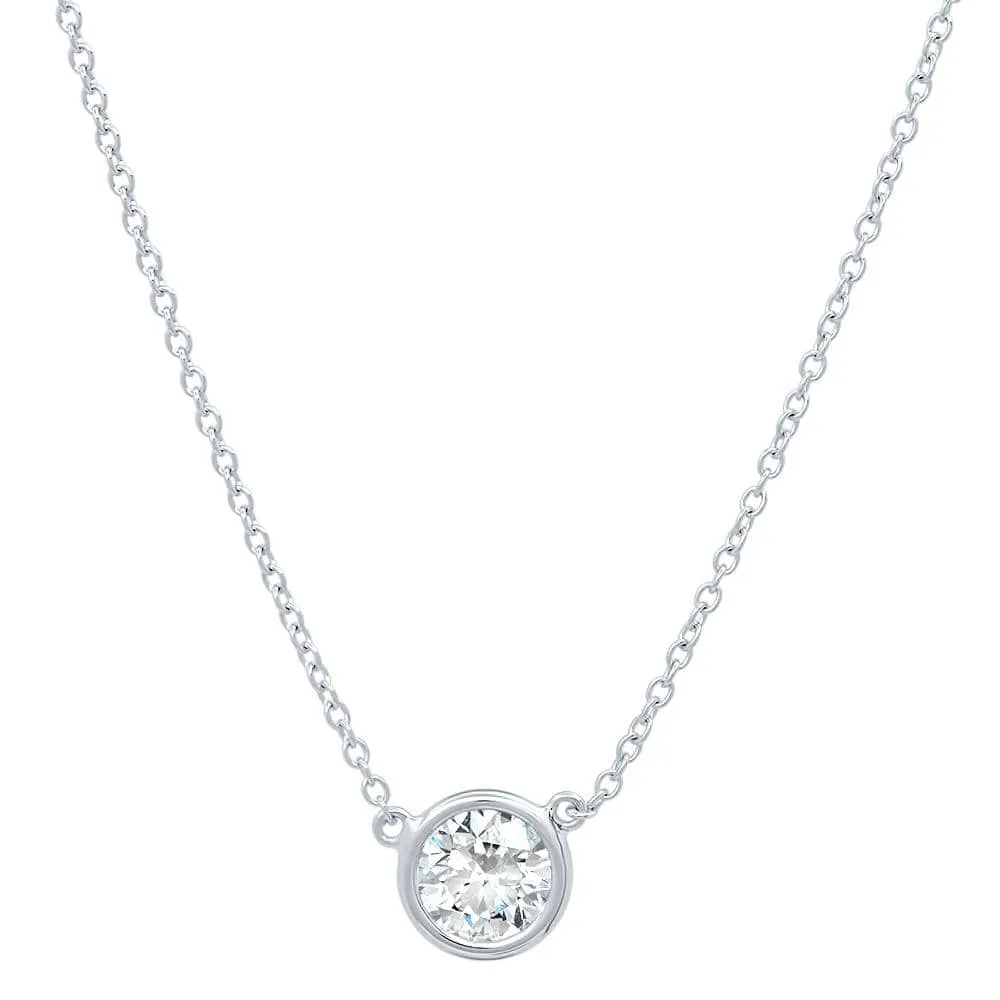 Floating Lab Created Diamond Solitaire Bezel Pendant Necklace