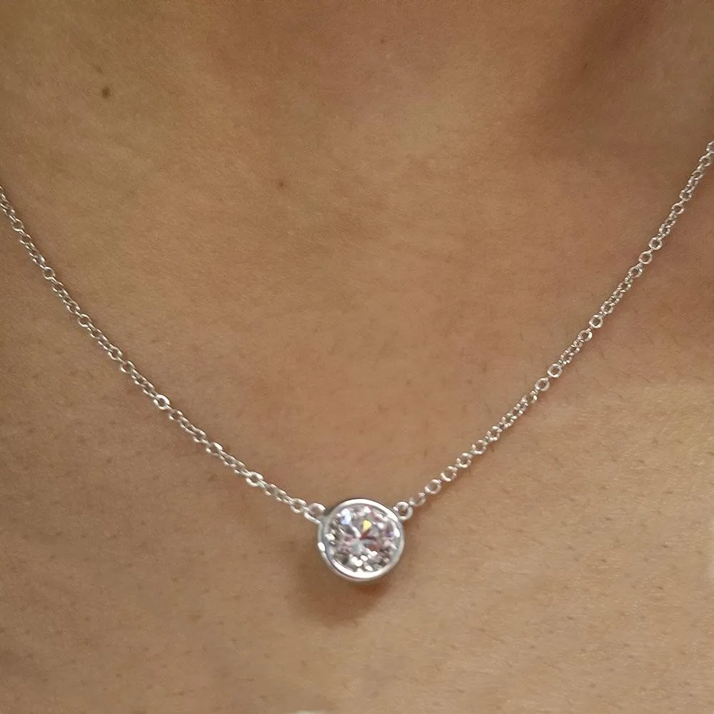 Floating Lab Created Diamond Solitaire Bezel Pendant Necklace