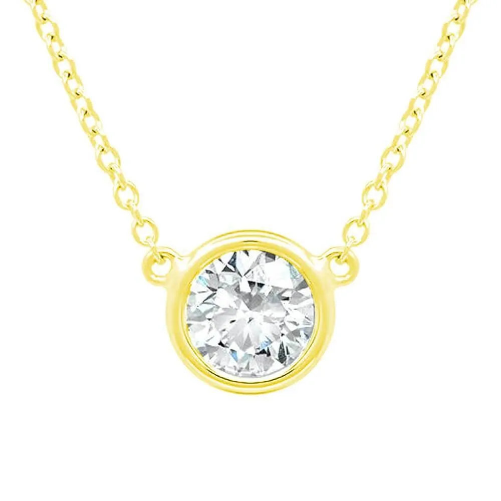 Floating Lab Created Diamond Solitaire Bezel Pendant Necklace