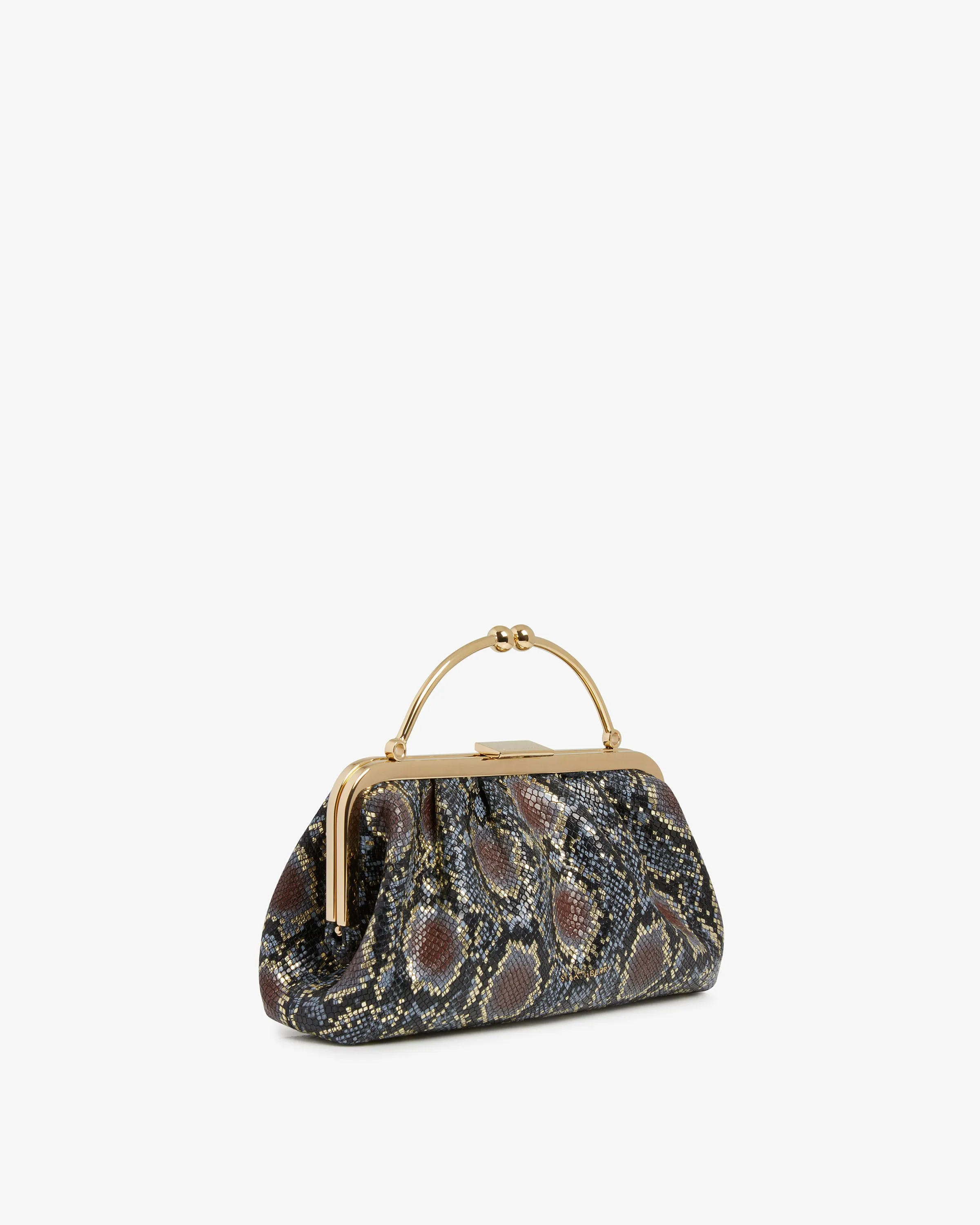 Frame Clutch - Snake-Embossed Leather Black/Gold