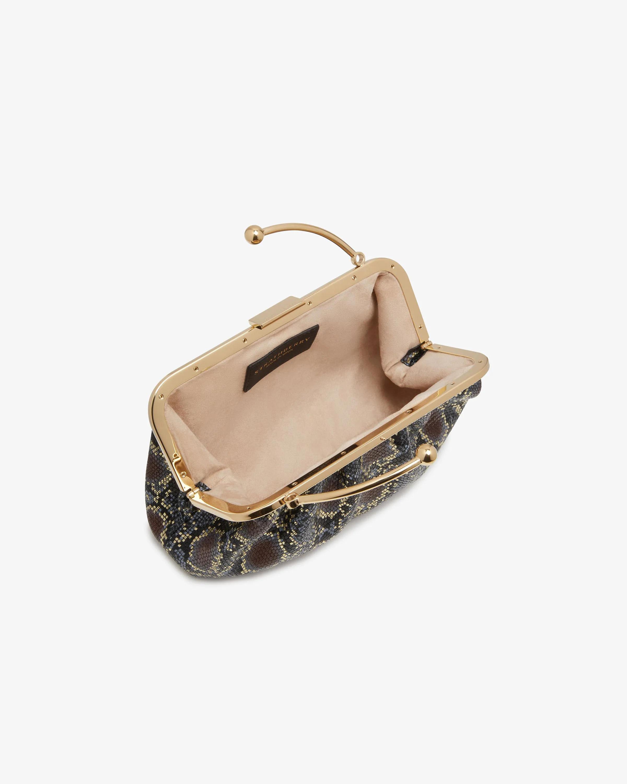 Frame Clutch - Snake-Embossed Leather Black/Gold