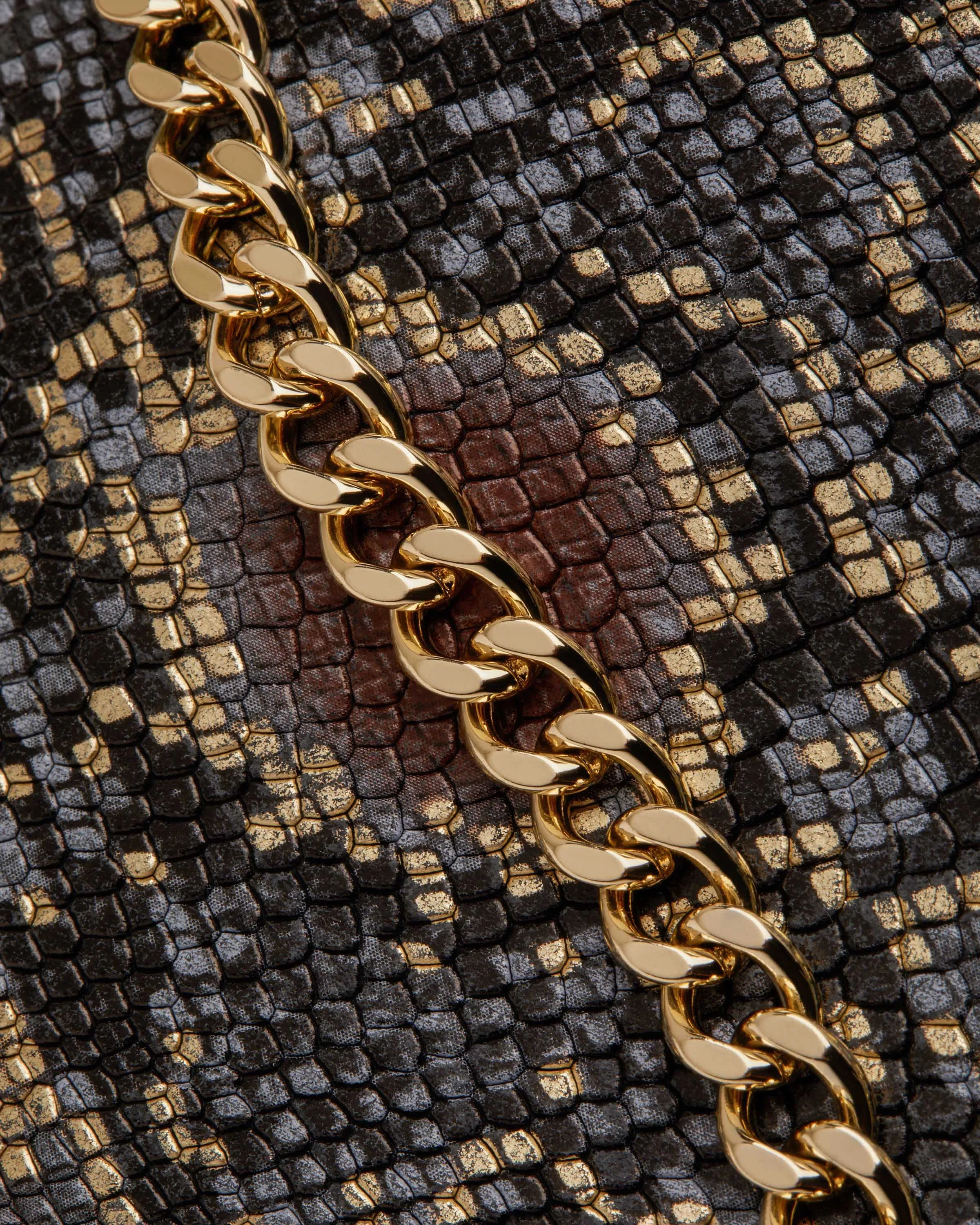 Frame Clutch - Snake-Embossed Leather Black/Gold