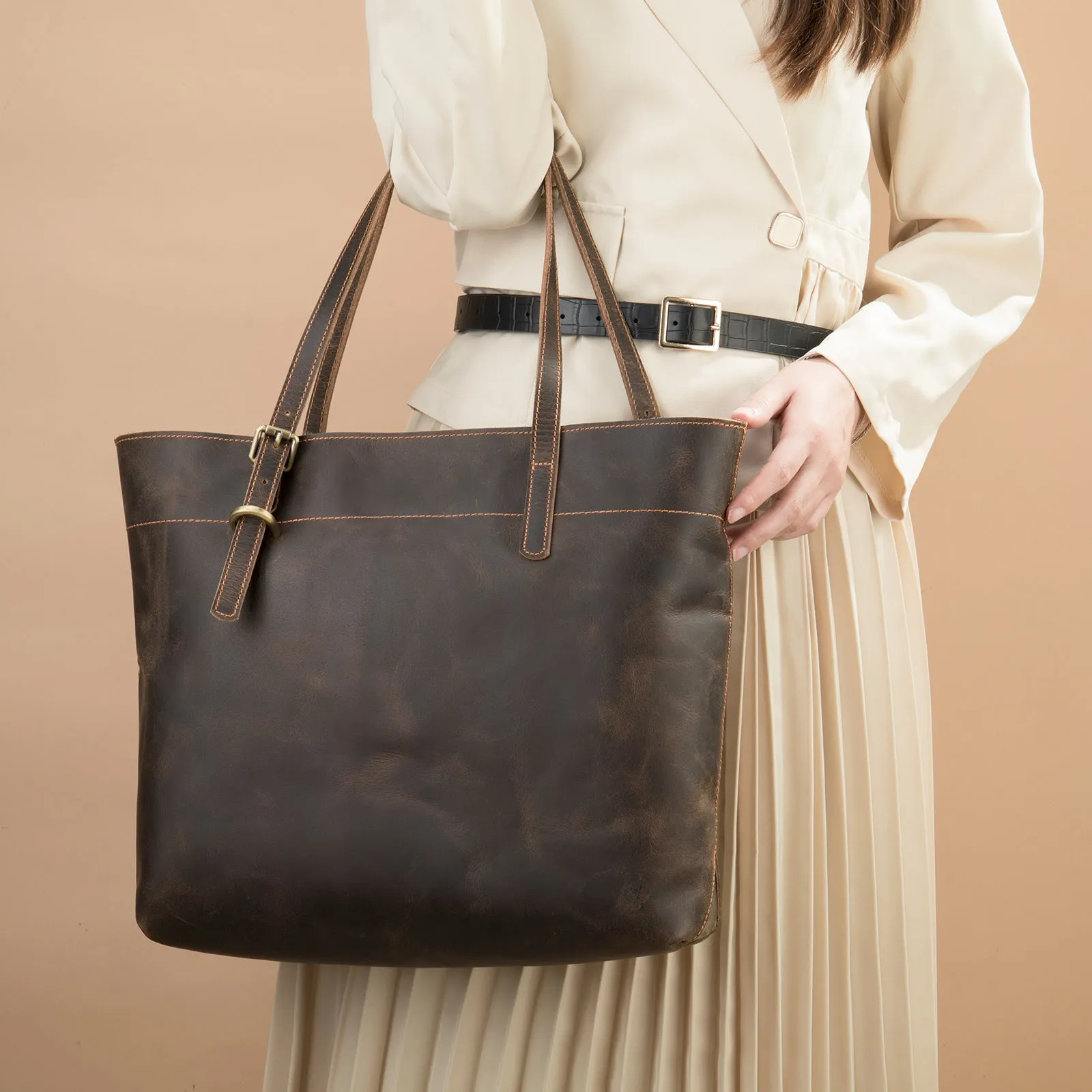 Full Grain Leather Tote Bag, Handmade Leather Shoulder Bag, Vintage Women's Bag, Gift