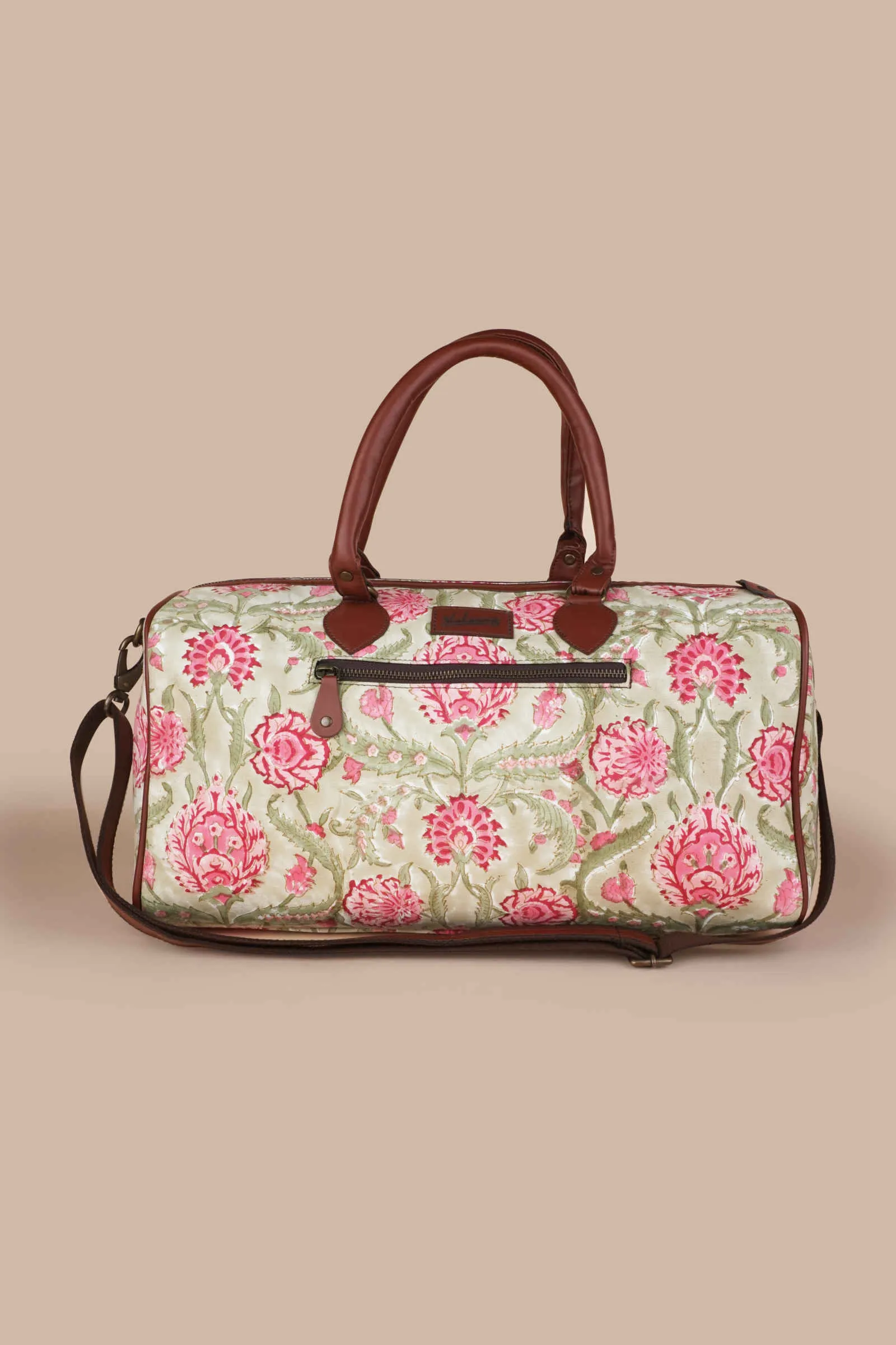 Geneva Garden Hand Block Printed Olive Duffle Bag