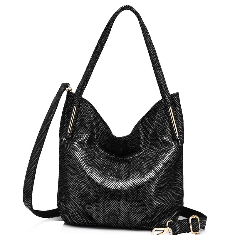 Genuine Leather Serpentine Shoulder Bag