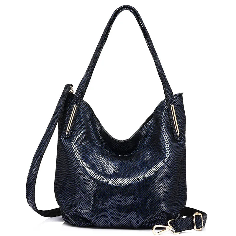 Genuine Leather Serpentine Shoulder Bag