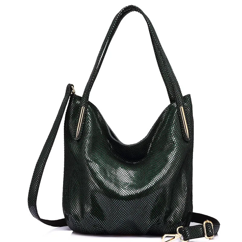 Genuine Leather Serpentine Shoulder Bag