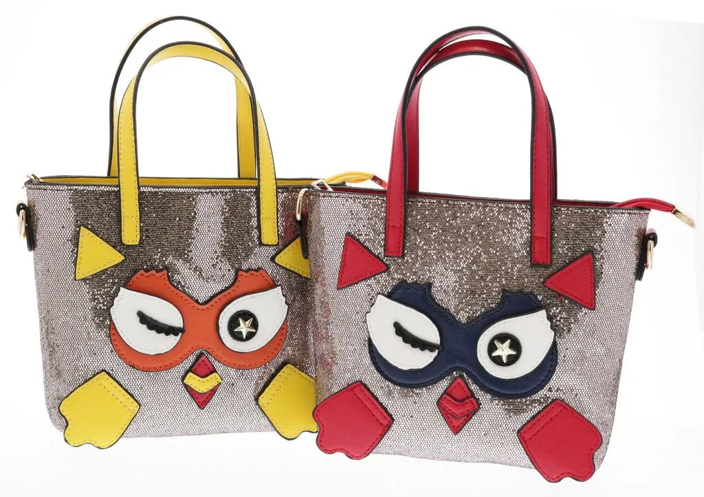 GLITTER TOP HANDLE PURSE WITH WINKING OWL