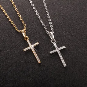 Gold Silver Color Crystal Cross Pendant Necklace