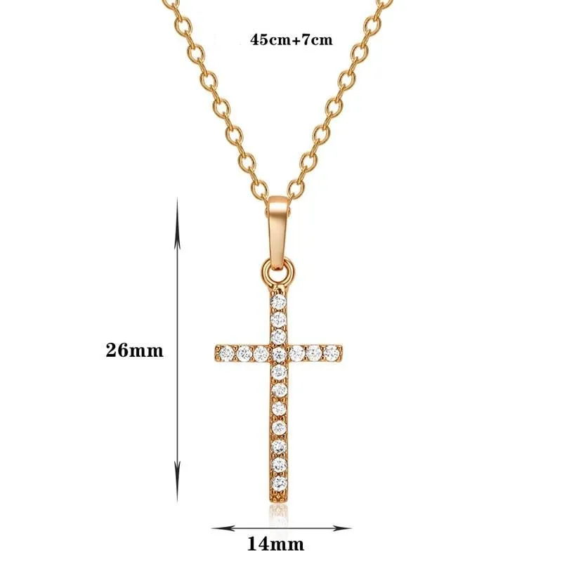 Gold Silver Color Crystal Cross Pendant Necklace