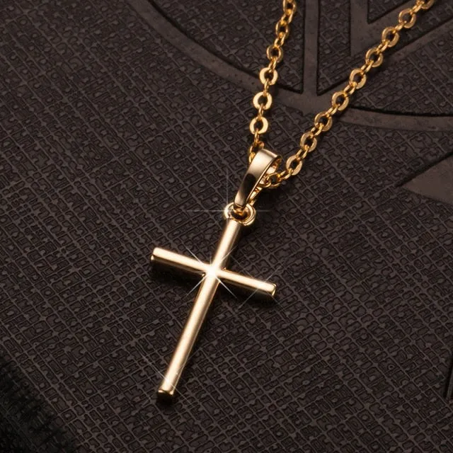 Gold Silver Color Crystal Cross Pendant Necklace