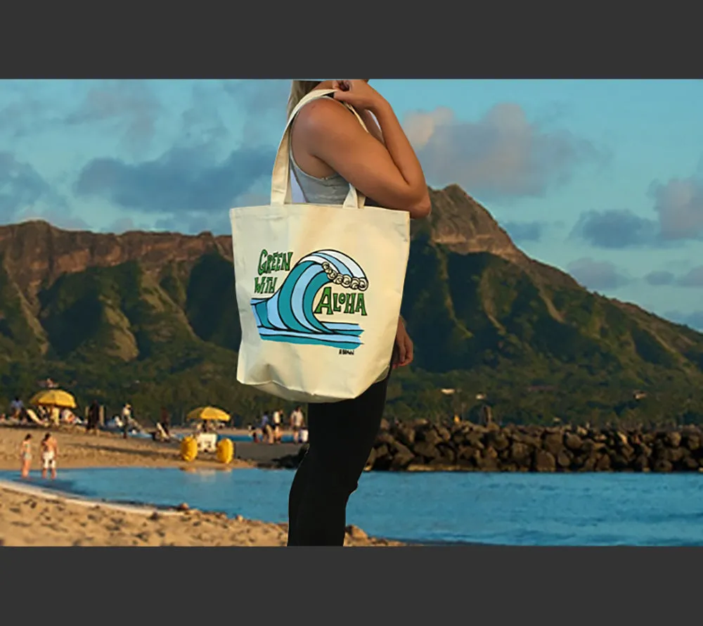 Green with Aloha Wave Tote Bag