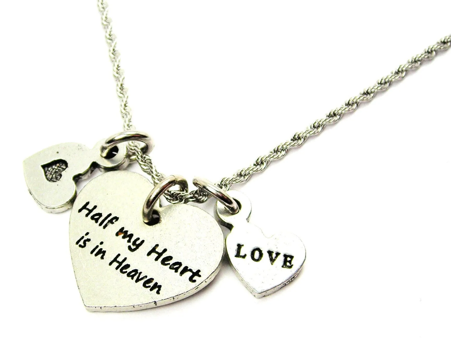 Half My Heart Is In Heaven With Hearts Stainless Steel Rope Chain Necklace