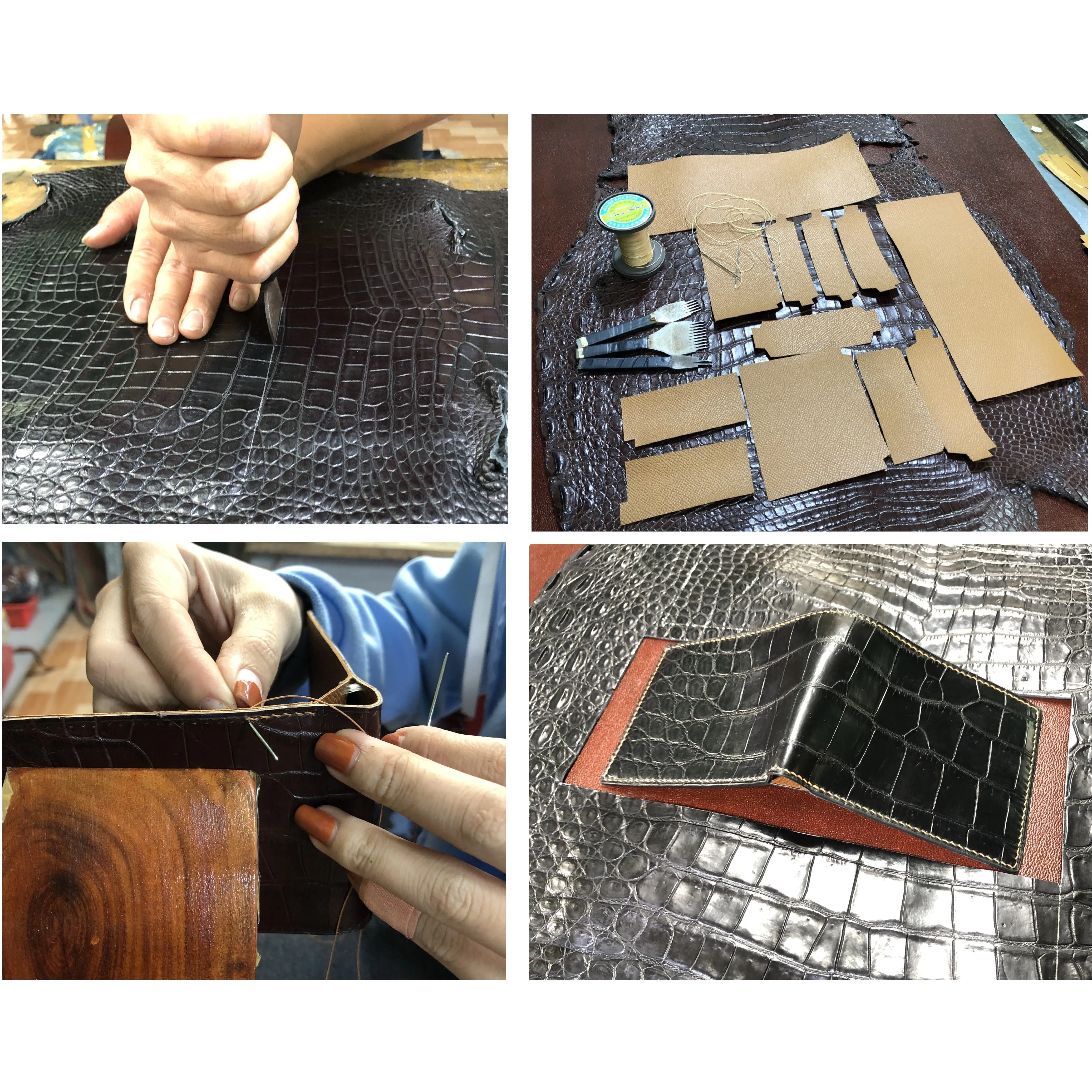 Hand-stitched Black Alligator Leather Bifold Wallet | RFID Blocking | Coin Pocket | VINAM-94