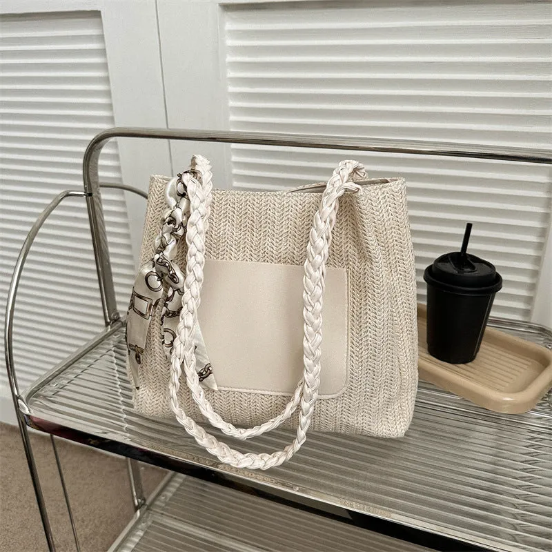 Handmade Straw Tote Knitted Shoulder Bag