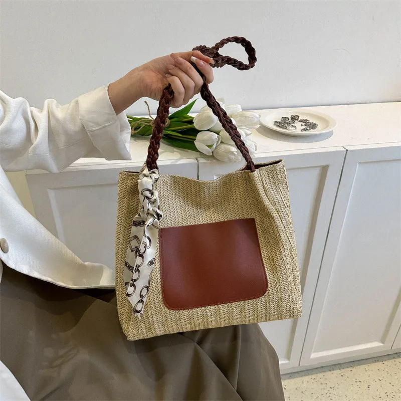 Handmade Straw Tote Knitted Shoulder Bag