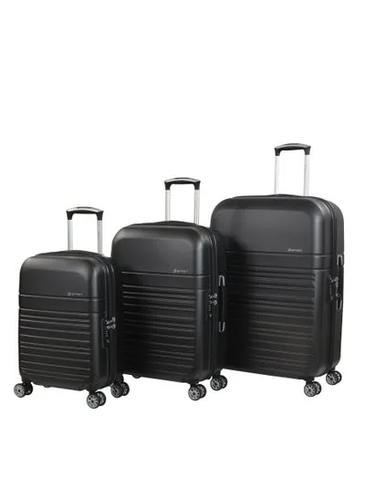 Hard Case Trolley Luggage Set of 3 Makrolon Polycarbonate Super Lightweight Anti Scratch Suitcases 4 Quiet Double Wheels TSA Lock KF91 Black