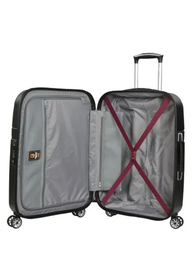 Hard Case Trolley Luggage Set of 3 Makrolon Polycarbonate Super Lightweight Anti Scratch Suitcases 4 Quiet Double Wheels TSA Lock KF91 Black