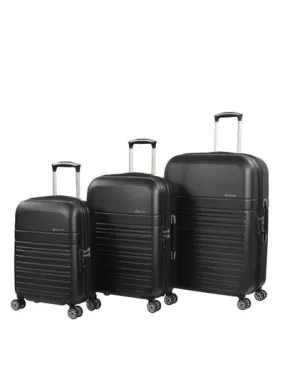 Hard Case Trolley Luggage Set of 3 Makrolon Polycarbonate Super Lightweight Anti Scratch Suitcases 4 Quiet Double Wheels TSA Lock KF91 Black