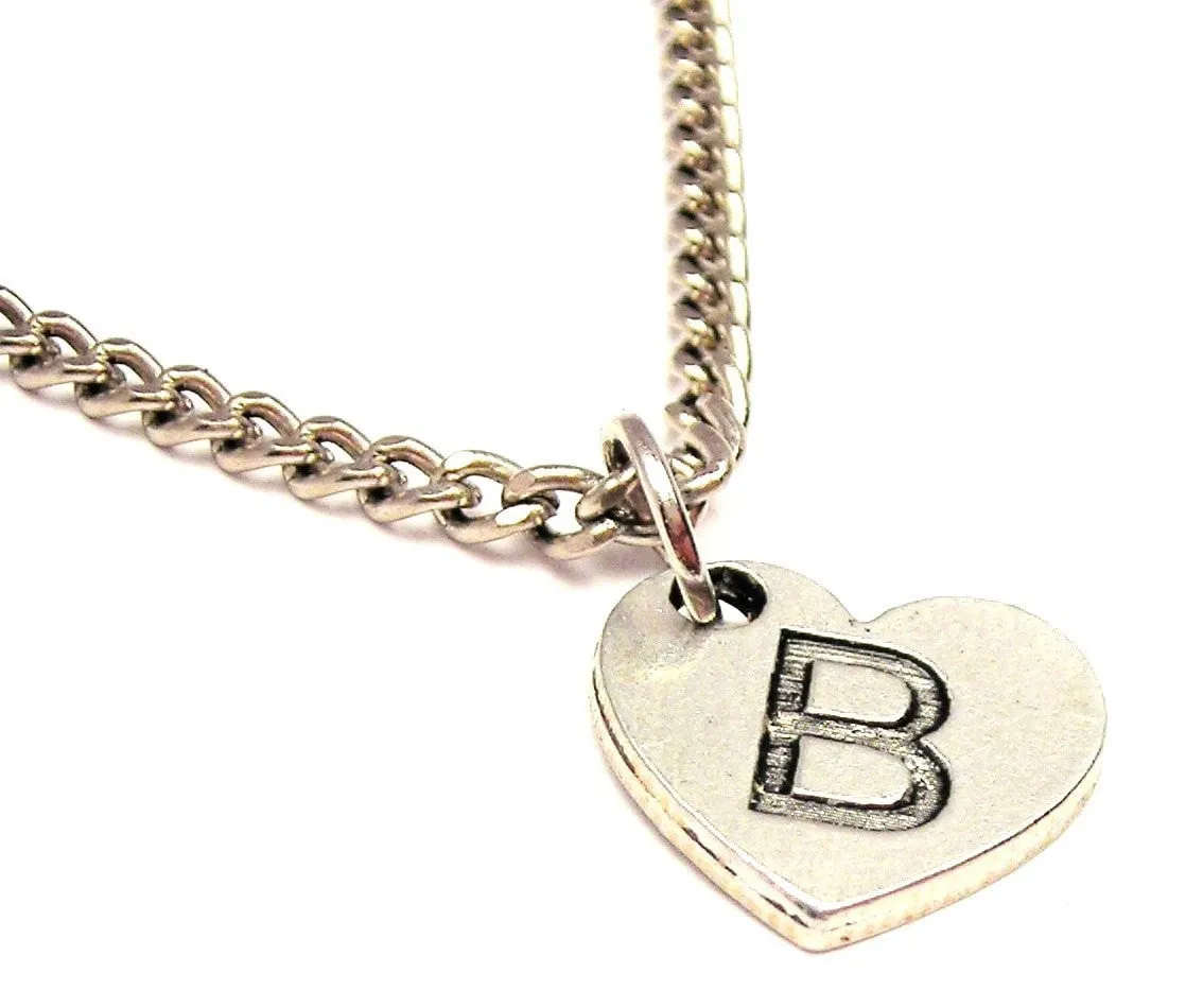 Heart Shaped Initial B Single Charm Necklace