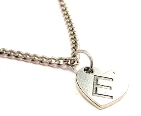 Heart Shaped Initial E Single Charm Necklace