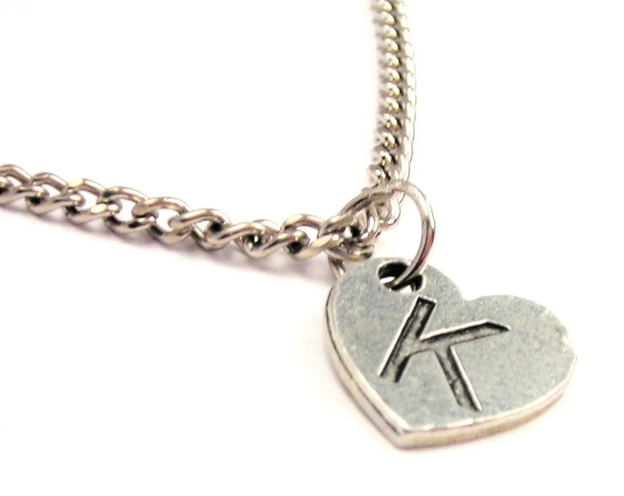 Heart Shaped Initial K Single Charm Necklace