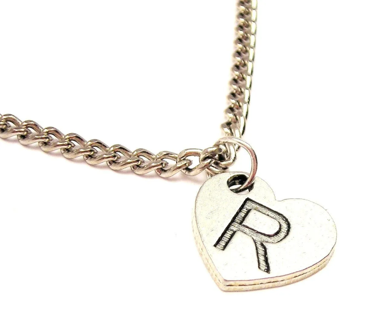 Heart Shaped Initial R Single Charm Necklace