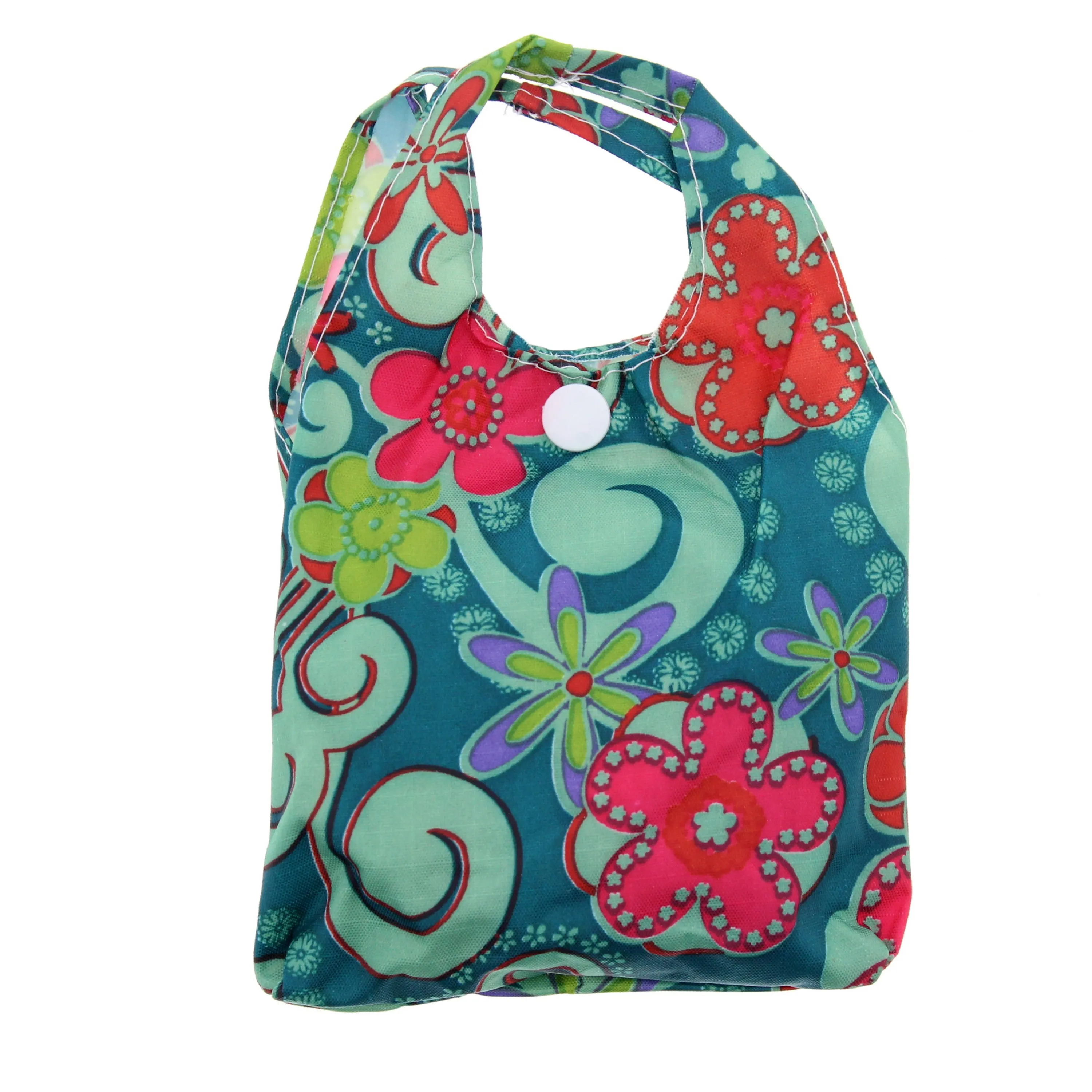 Heavy Duty Floral Print Teal Shopping Bag in Pocket Pouch