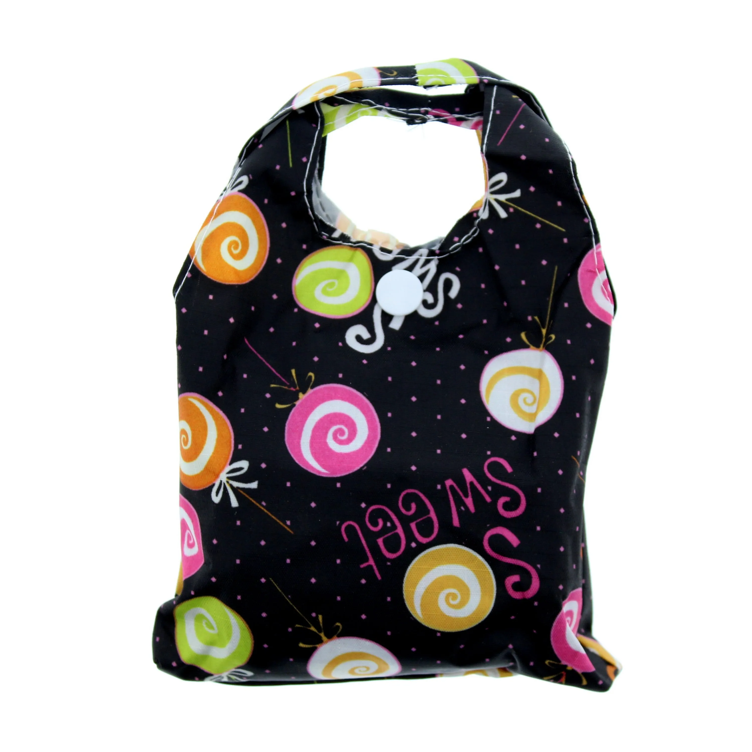 Heavy Duty Sweet Themed Black Shopping Bag in Pocket Pouch