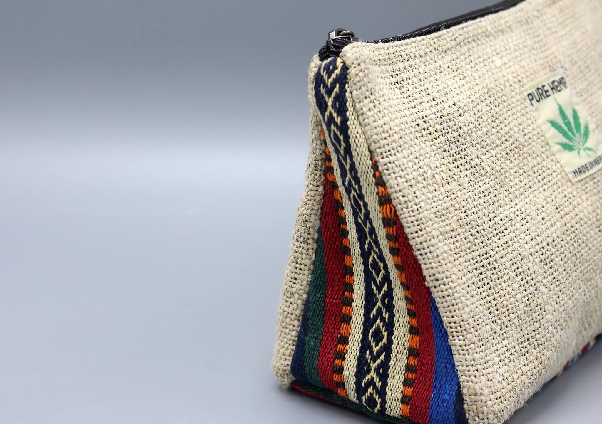 Hemp Zipper Purse with Bhutanese Design Border