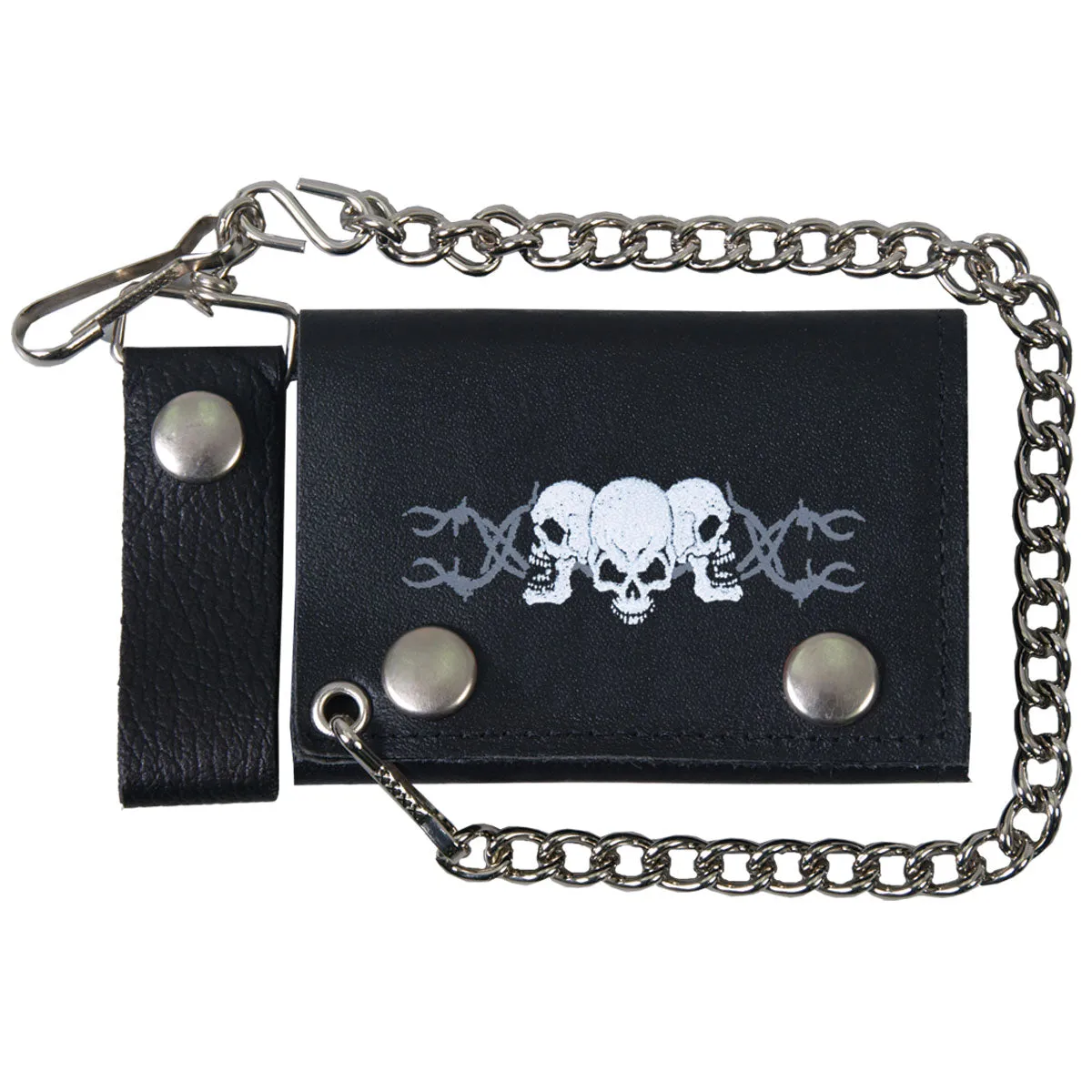 Hot Leathers WLB1014 Barbed Wire Skulls Black Leather Bi-Fold Wallet