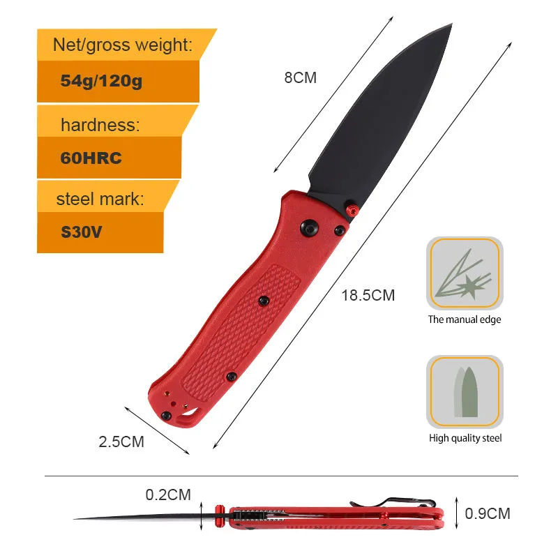 Hot Selling Best S30V Steel Red Yellow Plastic Handle Folding Outdoor Knives Camping Manual Pocket Edc Knife With Nylon Bag